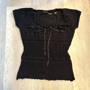 Michelle Nicole Black Lace Tie-Front Crop Top